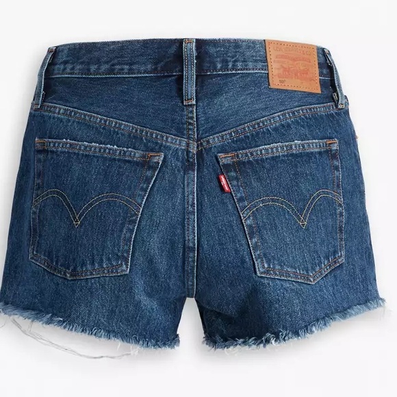 Levi's 501 Original Fit High Rise Shorts Dark Wash Distressed 28 - Picture 5 of 14